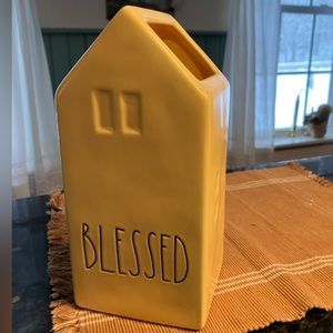 2/$30 Rae Dunn Buttery Yellow Blessed Home Vase 9”x4.25”x3.75” NWT